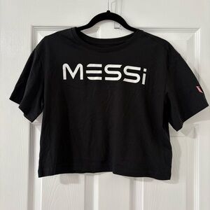 Women’s Black Messi #10 Short Sleeve Cropped T-Shirt
